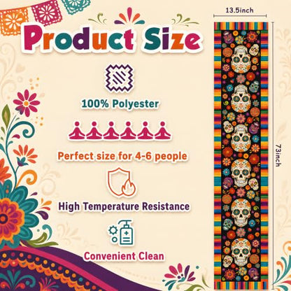 Dia De Los Muertos Decorations - Sugar Skull Day of the Dead Table Runner - Vibrant Mexican Celebration