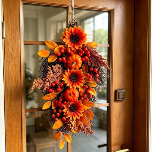 Fall Harvest Teardrop Swag for Front Door Thanksgiving Decor