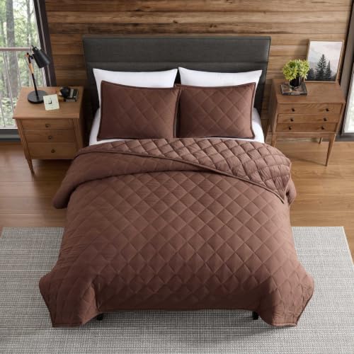 Queen Reversible Quilt Set with Matching Shams - Hendrick Brown Bedding