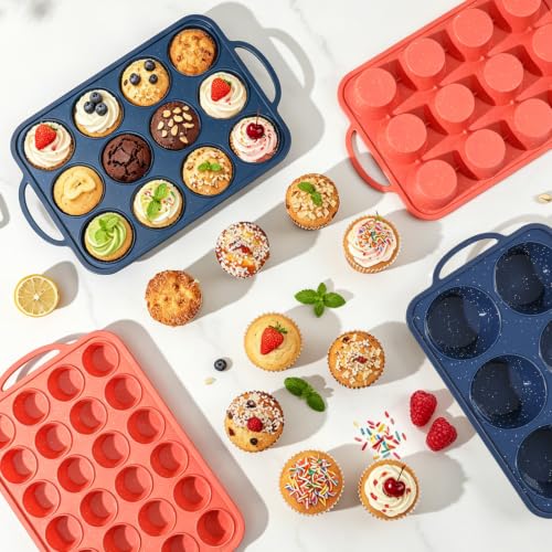 Mini Silicone Muffin Pan 24 Cups with Reinforced Metal Frame Blue - Small Bites
