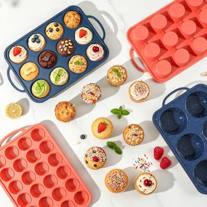 Mini Silicone Muffin Pan 24 Cups with Reinforced Metal Frame Blue - Small Bites