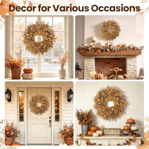 Fall Eucalyptus Wreath for Front Door - Autumn Decorations, Dried Leaf & Berry
