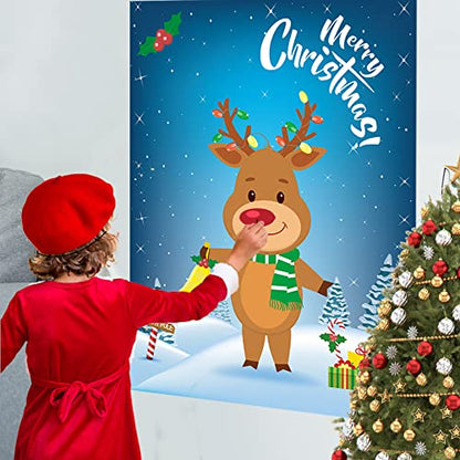 Christmas Kids Party Game Pin the Nose on the Reindeer - Holiday Family Activity