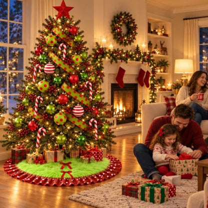 Wninbu Lime Green Christmas Tree Skirt 60 Inch Red Ruffle Polka Dot Bows