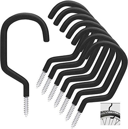 Sinoer Heavy Duty Bike Hooks - 8 Pack Screw-In Storage Solution for Garage Wall & Ceiling Organization | Black