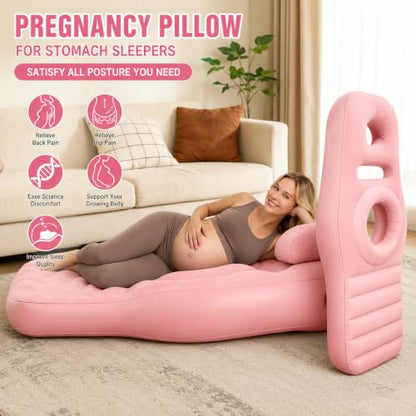 Inflatable Pregnancy Sleep Pillow for Stomach Sleeping Pink - Maternity Support