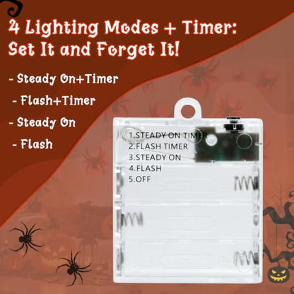 Halloween Spider Fairy Lights Wall Decor with Timer - 20 Pack Lighted Bats & Spiders