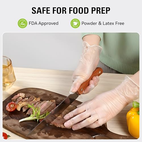 SWIFTLITE Disposable Vinyl Gloves, Food Safe, Latex-Free Powder-Free Clear Plastic Gloves for Cooking, House Clean, Food Prep (100, Small)