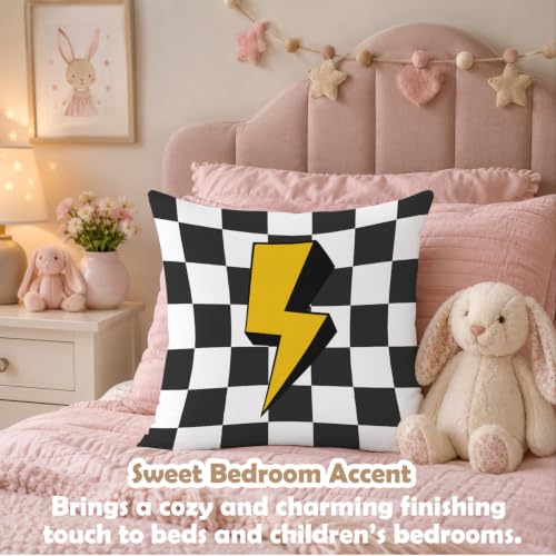 Race Car Room Decor Pillow Cover 18x18 - White & Black Racing Theme