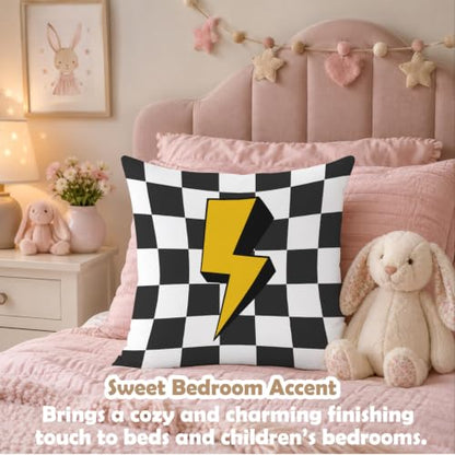 Race Car Room Decor Pillow Cover 18x18 - White & Black Racing Theme