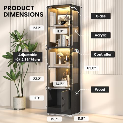 Display Cabinet with Glass Doors RGB Lighting & Bottom Storage - Black - Variation of THIS listing