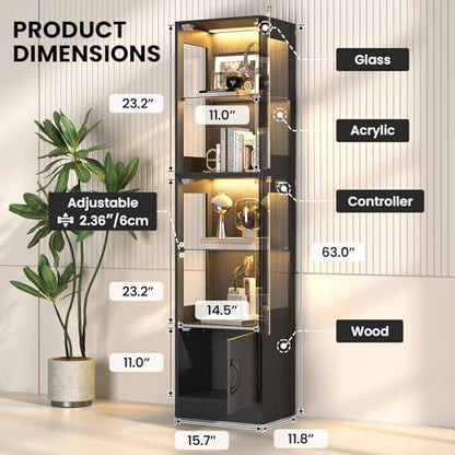 Display Cabinet with Glass Doors RGB Lighting & Bottom Storage - Black - Variation of THIS listing