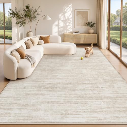 Beige 8x10 Washable Modern Abstract Rug Non-Slip Indoor Carpet for Living Room