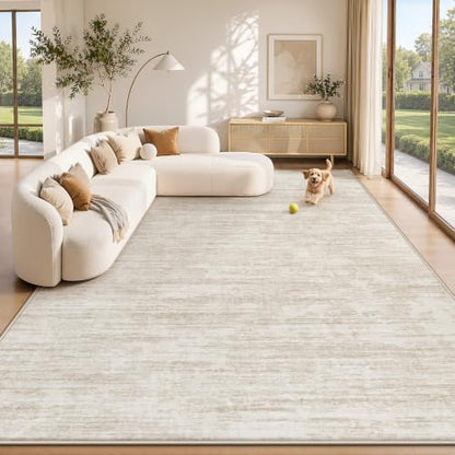 Beige 8x10 Washable Modern Abstract Rug Non-Slip Indoor Carpet for Living Room