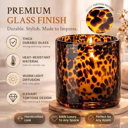 Medium Tortoise Shell Candle Holder - Amber Glass Decor for Vanity & Tabletop