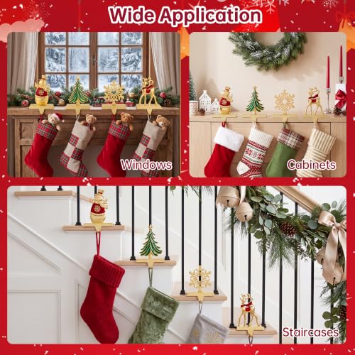 Christmas Stocking Holders Set of 4 with Reindeer Snowman Snowflake 3D Design