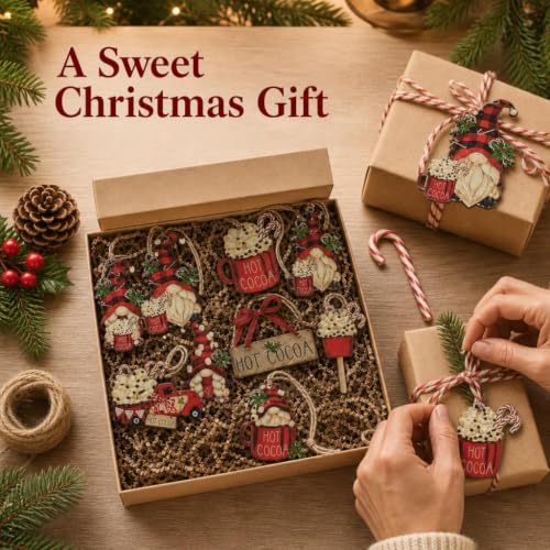 Red 16 PCS Christmas Wooden Ornaments Hot Cocoa Gnome Decor - Festive Holiday Decorations