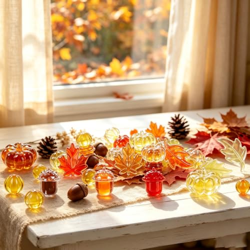 155PCS Fall Vase Filler Set - Acrylic Pumpkins, Maple Leaves, Acorns & More