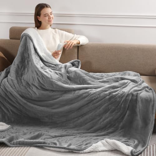 Gray Electric Blanket Throw 50x60in Plush Heated Lap Blanket for Adults