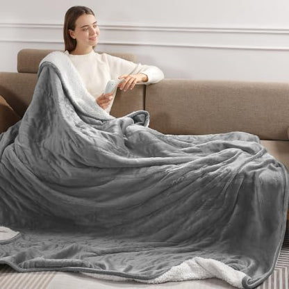 Gray Electric Blanket Throw 50x60in Plush Heated Lap Blanket for Adults