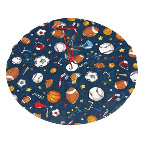 Christmas Tree Skirt 36 Inch Sport Theme Baseball Football Basketball Decor