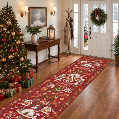 2x8 Christmas Santa Runner Rug Red Non-Slip Washable Entryway Floor Carpet