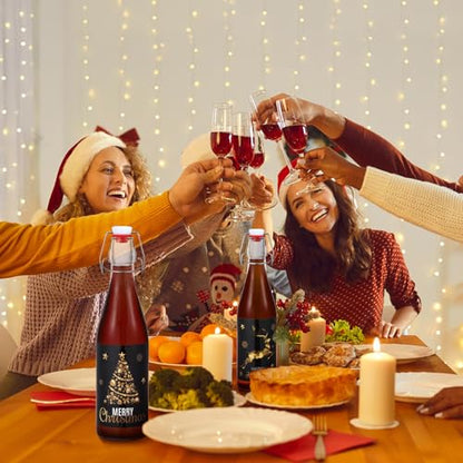 Maxcheck 6 Pack 16oz Swing Top Glass Bottles with Christmas Labels - Black & Gold