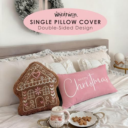 Pink Christmas Throw Pillow Cover 12x20 with Merry Christmas Design - Indoor Outdoor Home Decor - Variation: Pink Christmas