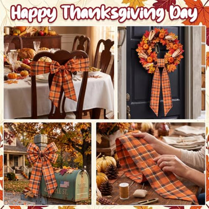 Fall Wreath Sash for Front Door - Style3, Red Orange Plaid, 5x55.9in