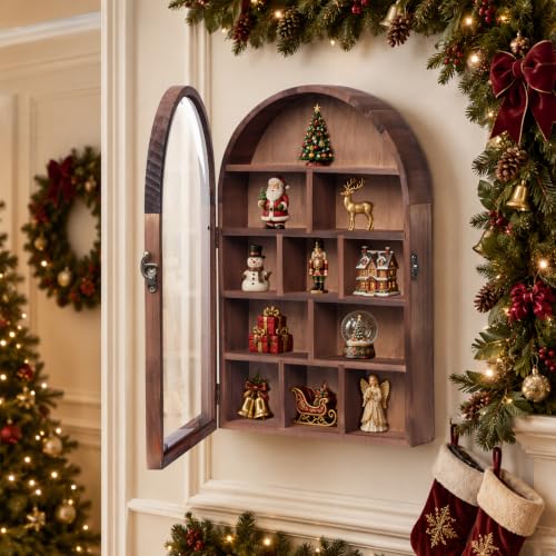 Aulin Rustic Wooden Shadow Box with Acrylic Door - 10x15 Inch Display Shelf