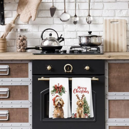 Christmas Goldendoodle Kitchen Dish Towels Set of 2 - Goldendoodle-4
