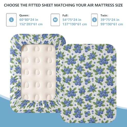Queen Size Blueberries Pattern Air Mattress Sheet with Zipper - Soft & Deep Pocket