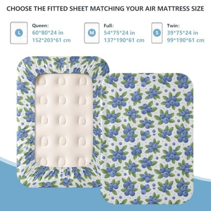 Queen Size Blueberries Pattern Air Mattress Sheet with Zipper - Soft & Deep Pocket
