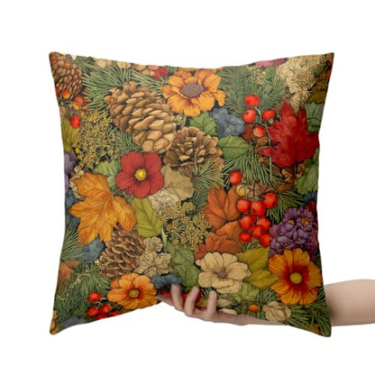 Autumn Woodland Floral Throw Pillow Covers Set of 2 - 18x18 Inch Fall Leaf Cushion Cases for Home Decor