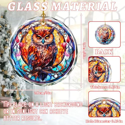 Stained Glass Owl Christmas Ornament - Holiday Tree Decor, Gift, Variation of Owl