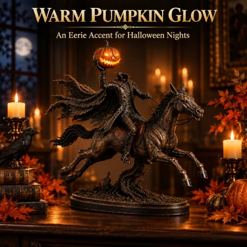 Lighted Headless Horseman Statue with Pumpkin, Gothic Halloween Decor - Variation 1