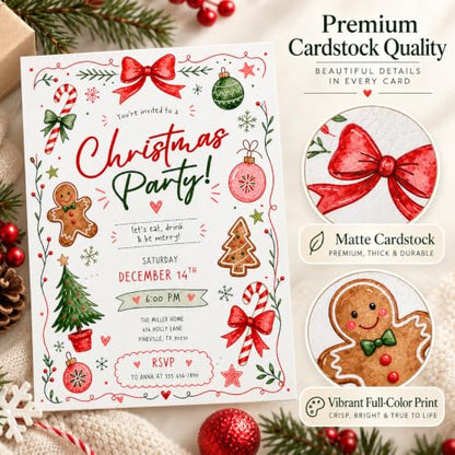 Personalized Christmas Invitations 20 Pack - Custom Holiday Party Invitations