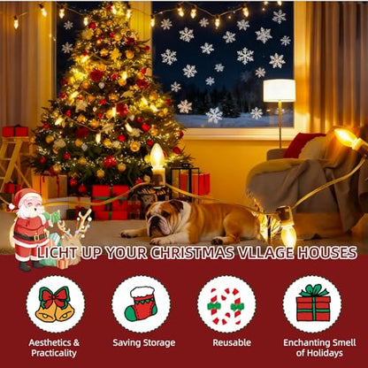 21ft Christmas Village Lights with 12 Warm White LED Bulbs - Adjustable & Eco-Friendly