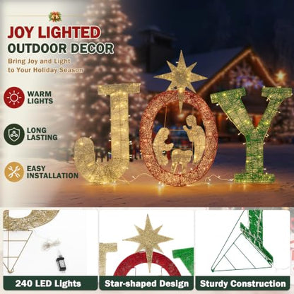 40-inch Lighted Christmas Yard Sign with 240 LED Lights and Nativity Scene