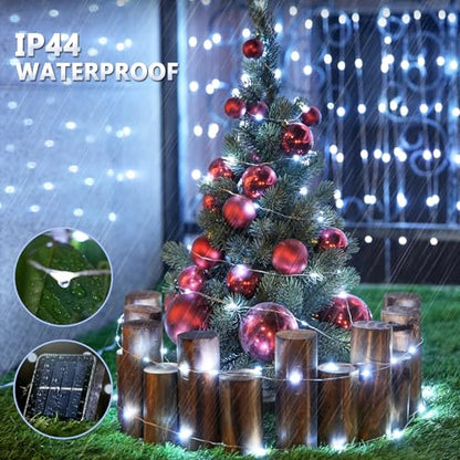 Solar String Lights Outdoor 66FT 200 LEDs White 2-Pack with Reel & 8 Modes