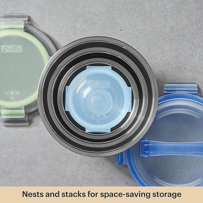 Pyrex 4-Pack Stainless Steel Mixing Bowls with Airtight Locking Lids