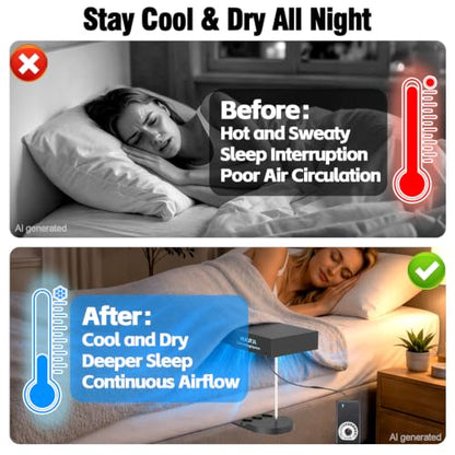 Bed Fan Under Sheets with Adjustable Speed - Black