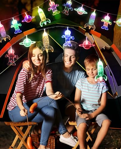 Space String Lights Change Color 50 LED Fairy Lights Battery & USB Powered Astronaut Rocket Planet Decor