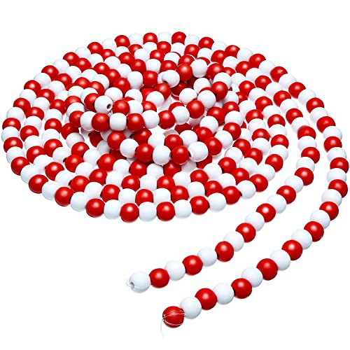 Christmas Wood Bead Garland 16 Feet Candy Cane Red & White Decoration