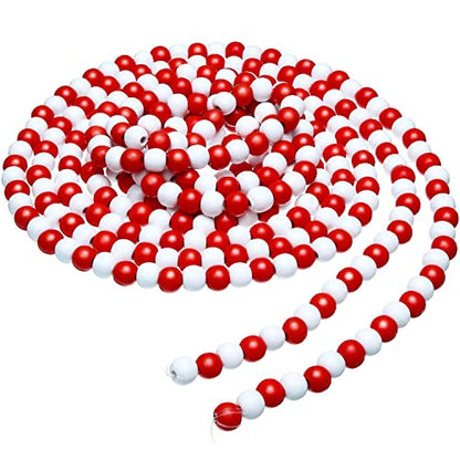 Christmas Wood Bead Garland 16 Feet Candy Cane Red & White Decoration