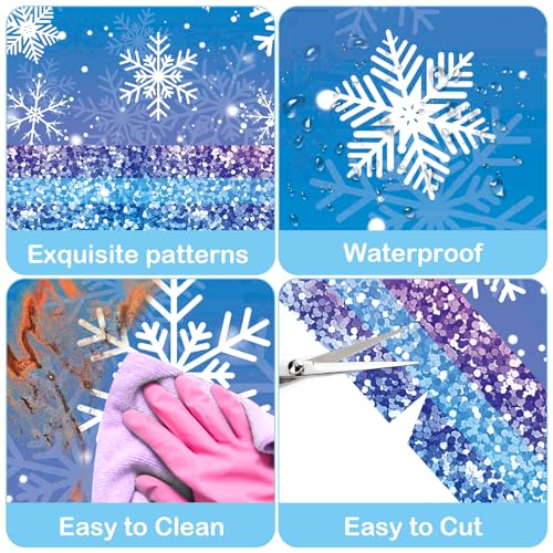 Babudeer 4 Pack Snowflake Plastic Tablecloths - Blue & Purple, 54x108 Inch, Frozen Party Decorations, Striped Edge