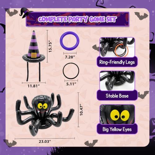 Halloween Ring Toss Game Set with Inflatable Spider & Witch Hat - 2 Pack Indoor Outdoor Party Fun