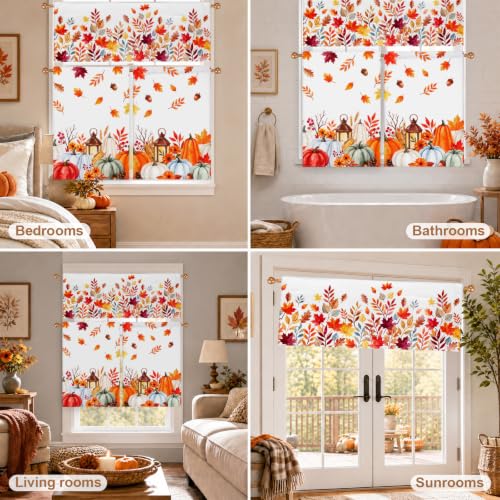 Autumn Kitchen Curtains Set with Maple Leaf Valance and Cafe Panels - Fall Decor