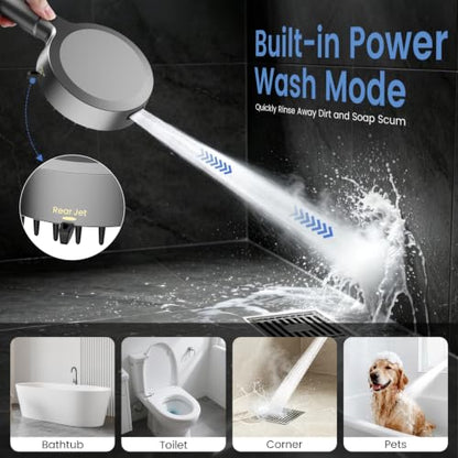 FEELSO 5-Inch High Pressure Handheld Shower Head with Extendable Telescopic System - Gray