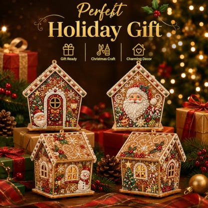 3D Wooden Christmas Gingerbread House Pearl Art Kit with Lights - Multiple Styles